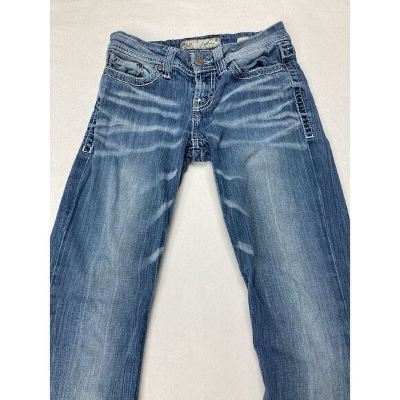 BKE Blue Culture Distressed Y2K Low Rise Bootcut Denim Jean Womens 27 R - Picture 2 of 11